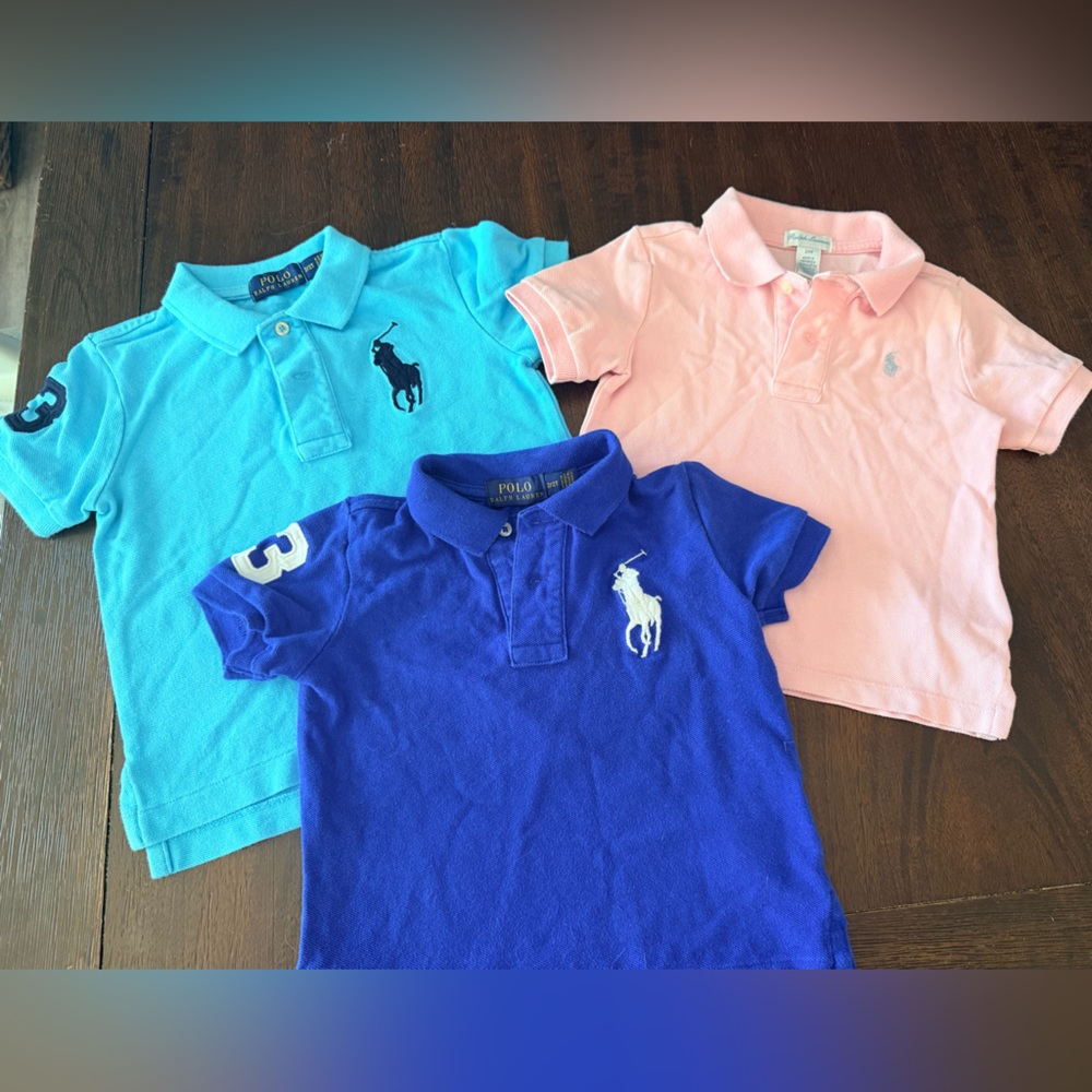 Toddler Ralph Lauren Polo Short Sleeve Polo Shirt - Blue / Aqua / Pink